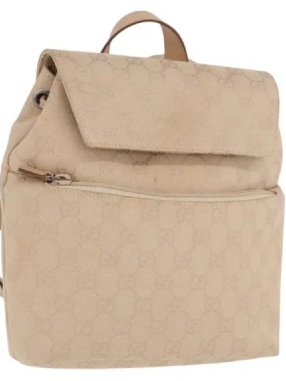 GUCCI GG Canvas Backpack Beige Silver 003 0242 Auth 189357A